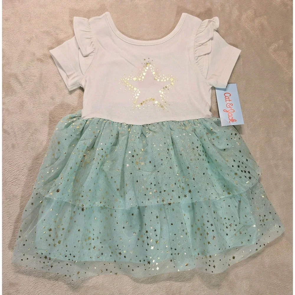 Cat & Jack Baby Girl Tutu Dress Mint Green‎ Gold Star 18M NWT